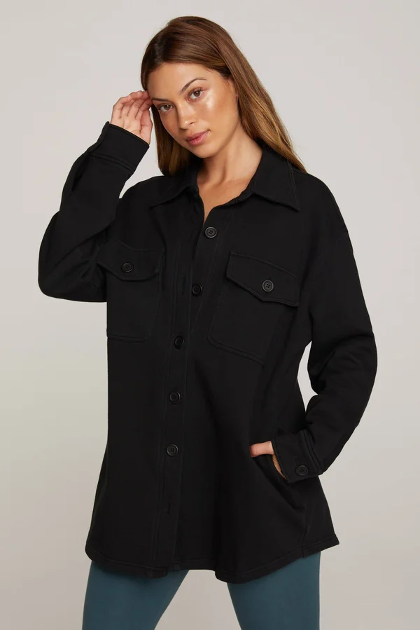 Good American Women's Fleece Shacket - Black - Size 7/8