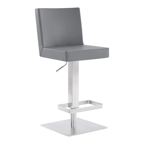 Benjara Leatherette Swivel Barstool with Adjustable Height, Gray
