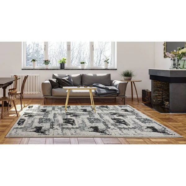 Wild Life Collection Beige/Black Area Rug - 5&2&& x 5&2&&