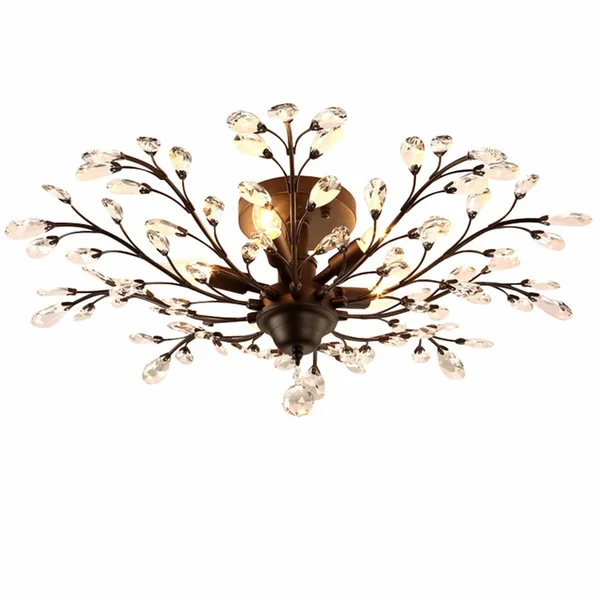 SEOL-Light Vintage Large Crystal Branches Chandeliers Black Ceiling Light Flush