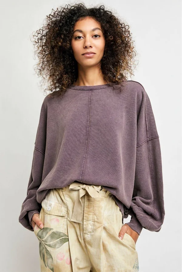 Free People Easy Does It Washed Pullover - Purple Large - Women's
