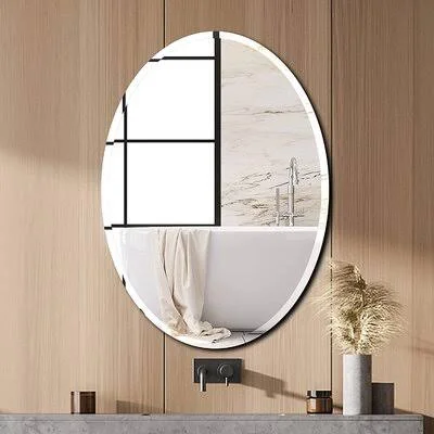 Oval Beveled Polished Frameless Wall Mirror for Bathroom, Vanity, Bedroom (24x22 W x 35x22 H Oval) Mercer41 Size: 27.6x22 x 20x2