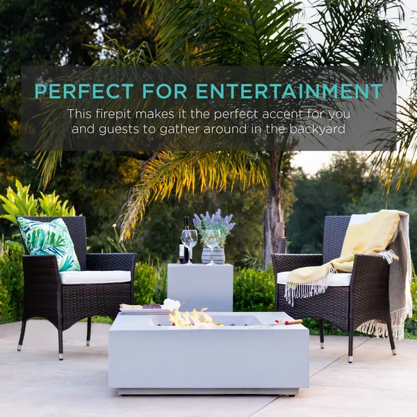Best Choice Products 35x35in 40, 000 BTU Outdoor Square Propane Fire Pit Table with Side Table Tank Storage, Cover - Gray