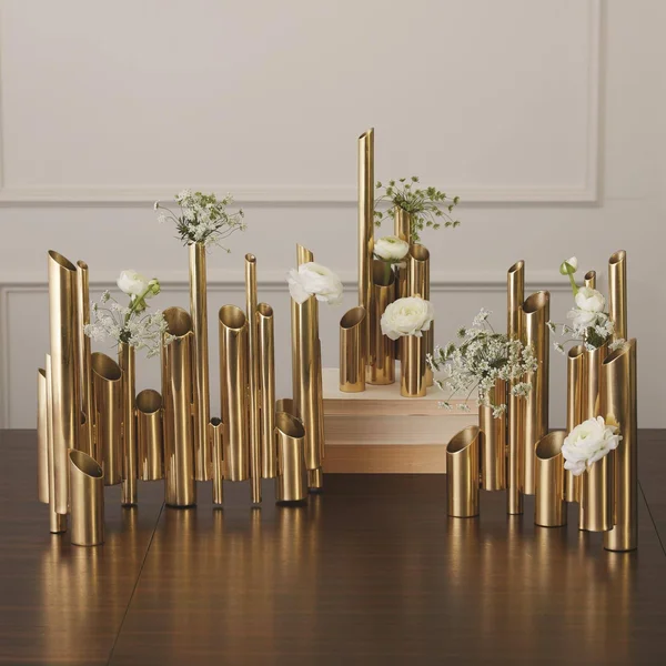 Multi Pipe Vase-Brass-Sm - Global Views 9.92977