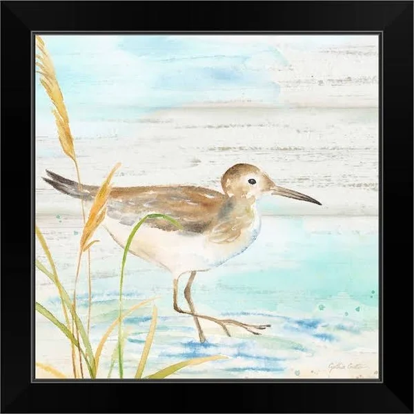 Sandpiper Beach I, Black Framed Wall Art, 16x16, Great Big Canvas