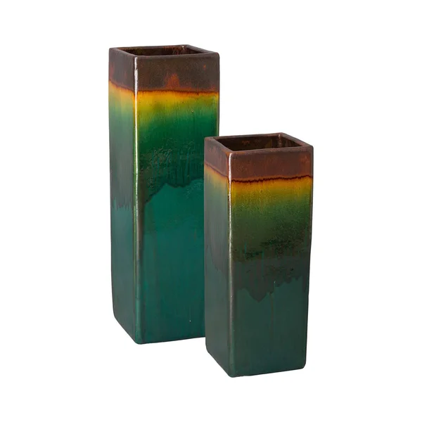 Emissary 32 in. Green Cove Square Tall Ceramic Pot