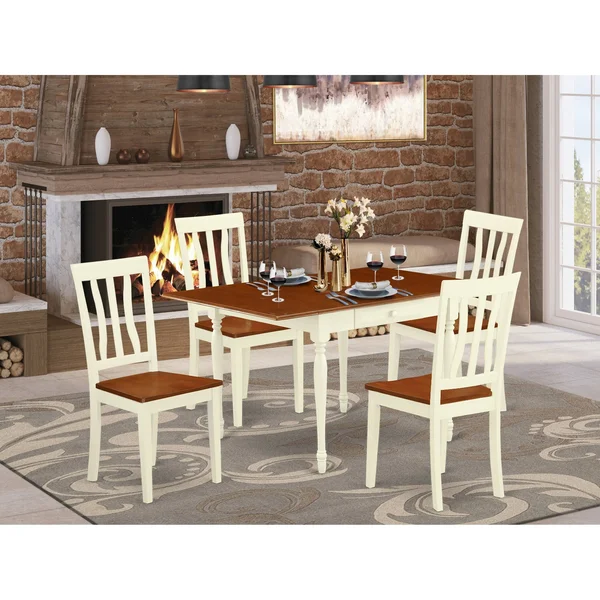 East West Furniture Dining Room Set Buttermilk & Cherry, Mzan5-whi-w