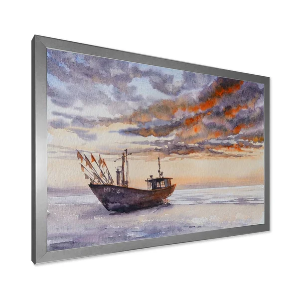 Designart &Wooden Fishing Boat on The Baltic Shore& Nautical & Coastal Framed Art Print - 32 in. Wide x 24 in. High - Black
