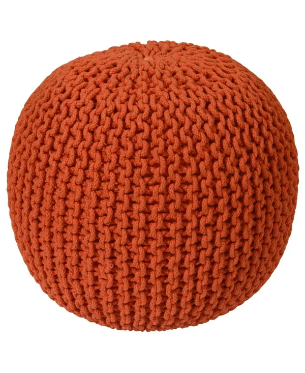 Pouf Ottoman Cotton Rope, Red, 16-inch, 18 x 18 x 16