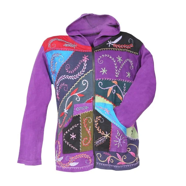 Women's Zip Front Hoodie - Folk Art Hand-Embroidered Sweatshirt