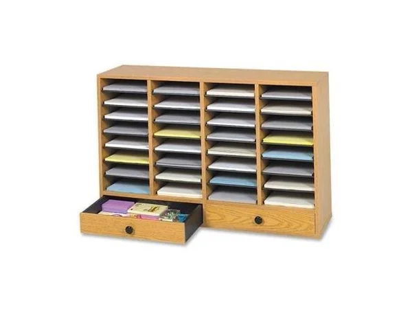 Safco Wood Adjustable Literature Organizer, 32 Compartment W. Drawer