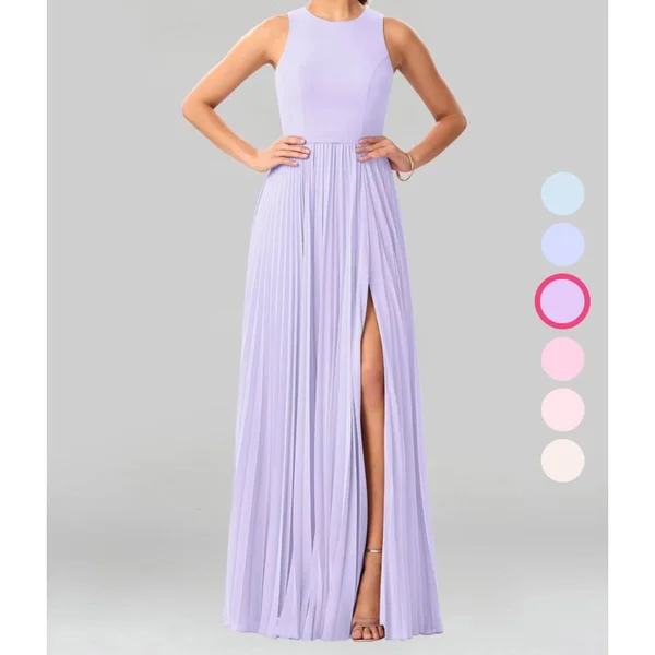 Azazie A-Line/Princess Scoop Floor-Length Chiffon Bridesmaid Dresses - Lilac