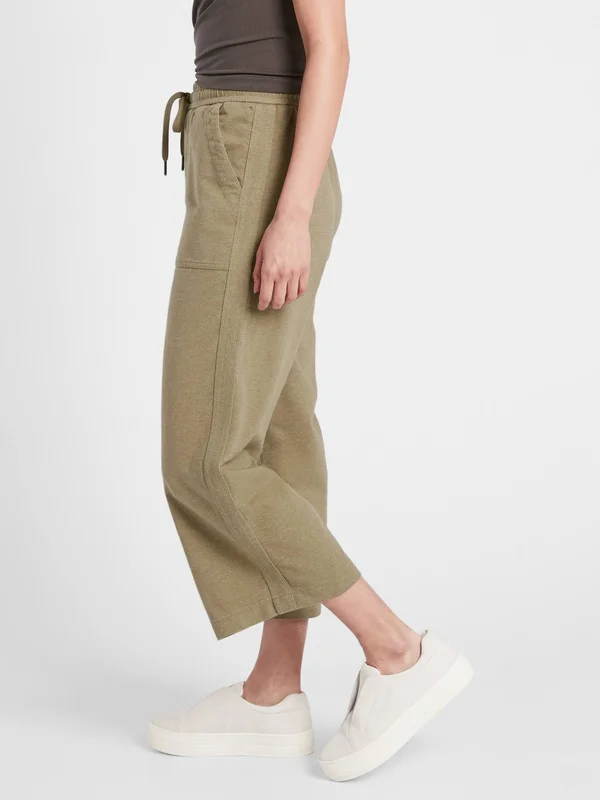 Athleta Women's Farallon Heathered Wide Leg Crop Shadow Olive Heather Tall Size 8