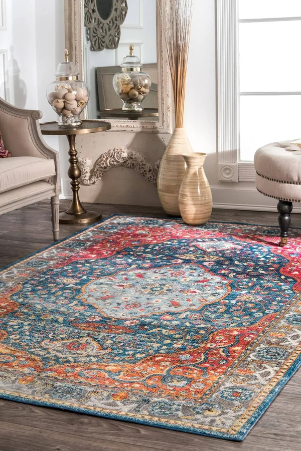 nuLOOM Vintage Medallion Shirlee Blue 9& x 12& Area Rug