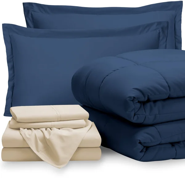 Bare Home Bed-in-a-Bag Down Alternative Comforter & Sheet Set - Comforter Set: Grey, Sheet Set: White - Twin XL