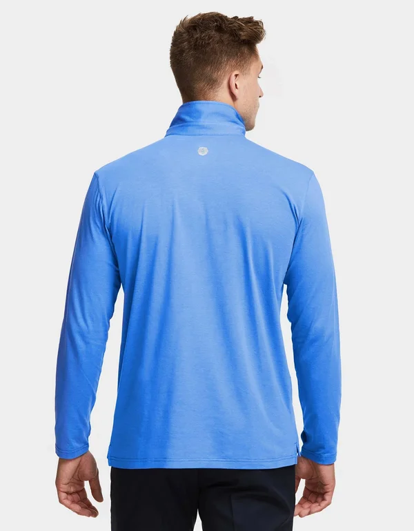 Sun Protective Long Sleeve Polo Shirt for Men UPF50+, UV Protection Light Grey Marle