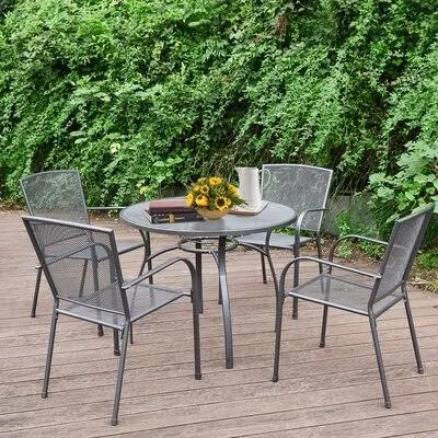 Cottone 5-Piece Patio Metal Dining Set with Umbrella Hole Wade Logan
