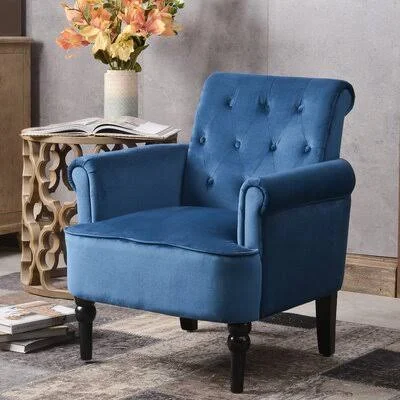 Meadowlands 29'' Wide Tufted Velvet Armchair Alcott Hill Fabric: Navy Blue Velvet