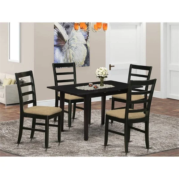 East West Furniture Norfolk 5-Piece Wood Dining Table and Chair Set in Black - NOPF5-BLK-C