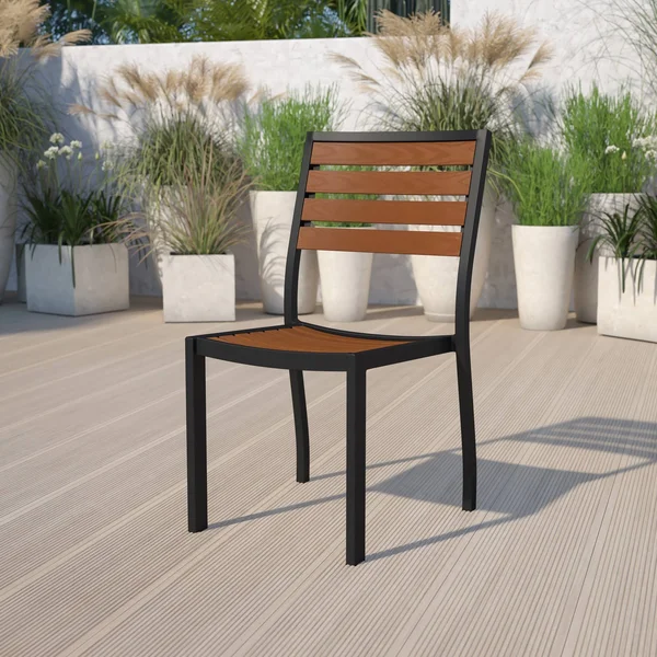 Flash Furniture Outdoor Side Chair with Faux Teak Poly Slats