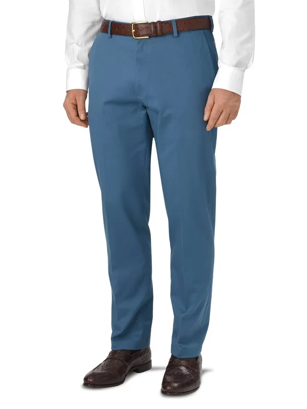 Men's Pants - Tailored Fit in Solid Medium Blue Non Iron Impeccable Cotton - Paul Fredrick