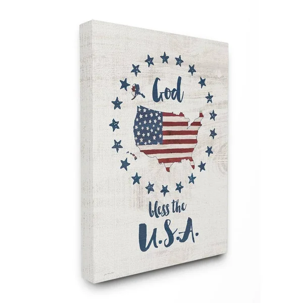 The Stupell Home Decor God Bless Stars and Stripes Americana Rustic Wood Look Sign, Size: 30 x 40