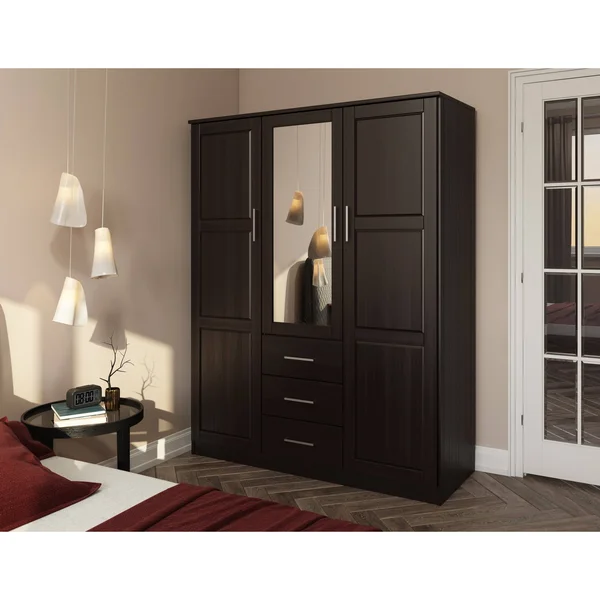 Palace Imports Cosmo Mocha 100% Solid Wood Wardrobe with Mirrored Door