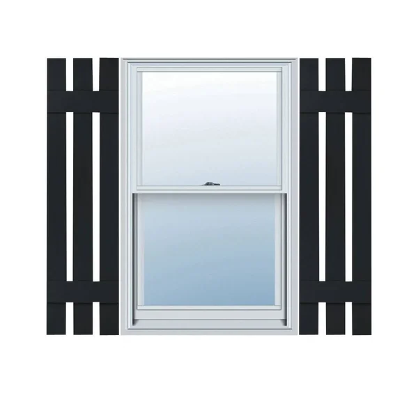 12 inchw x 45 inchh Lifetime Vinyl - Custom Three Board Spaced (2 Batten), Board-n-Batten Shutters, w/Shutter-Loks (Per Pair), Bl