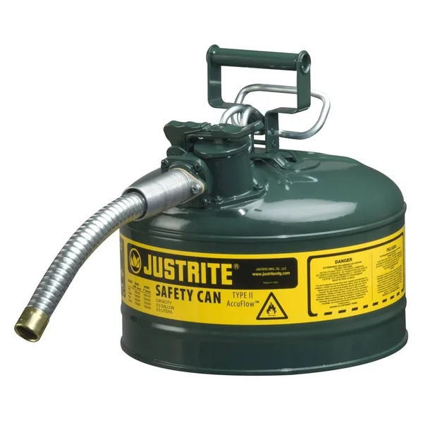 Justrite 7225430 Green Type II Safety Can, 1x22 Hose, 2.5 Gallon