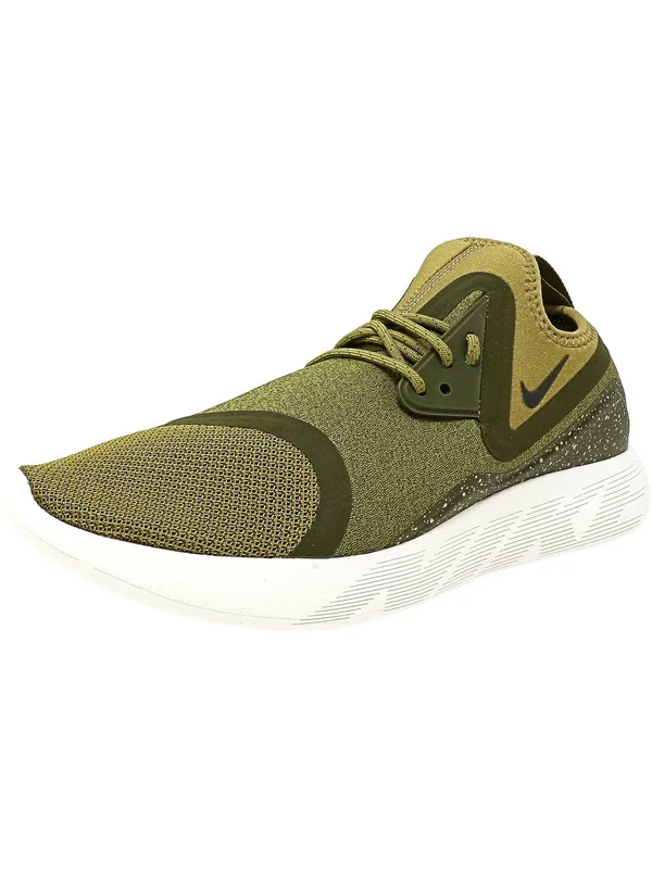 Nike Men's Lunarcharge Essential Ankle-High Fabric Running Shoe - Medium Olive, Light Bone-Black