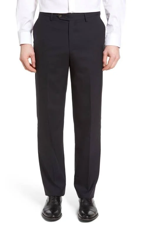 Berle Lightweight Plain Weave Flat Front Classic Fit Trousers, Size 32 x Unhemmed in Navy at Nordstrom