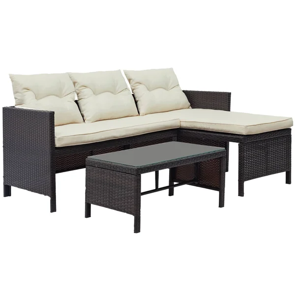 3PC Rattan Wicker Patio Sofa Set with Coffee Table - Art Leon
