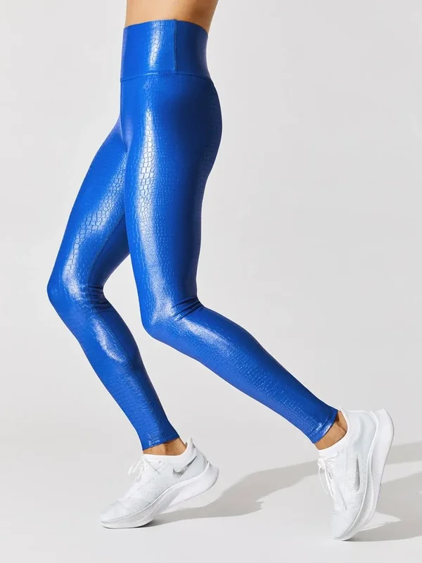Carbon38, High Rise Full-Length Legging in Crocodile Takara Shine in Lapis by Carbon38 - Xxs, Lapis