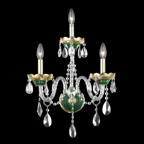 Elegant Lighting 7810W3GN/EC Alexandria 3 Light Green Wall Sconce Clear Elegant Cut Crystal