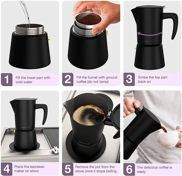 bonVIVO Intenca Stovetop Espresso Maker - Luxurious Italian Coffee Machine Maker - Stainless Steel Espresso Maker Full Bodied Cof