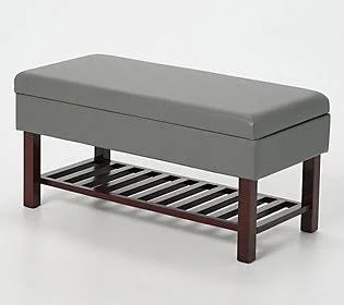 Fresh Home Elements 35x22 Faux Leather Storage Bench w/ Shelf, Grey