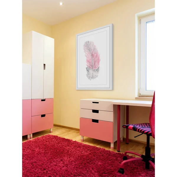 Pink Feather Framed Painting Print, Size: 18 inch x 12 inch