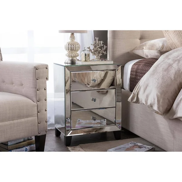 Hollywood Modern Mirrored Nightstand Silver