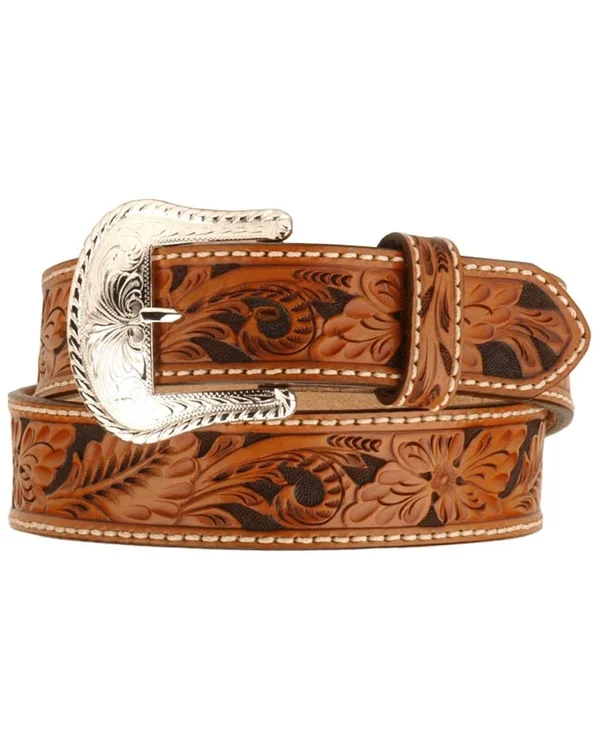 28x22 Tony Lama Floral Hand Tooled Western Leather Men Belt Tan