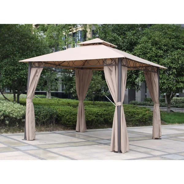 International Caravan St. Kitts 10-Foot Aluminum/ Polyester Double-vented and Drapes Square Gazebo - Black