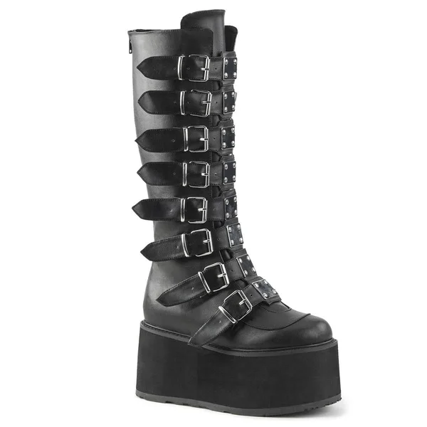 Demonia Women's Damned 318 Knee-High Platform Buckle Boot - Size: 8, Black Velvet