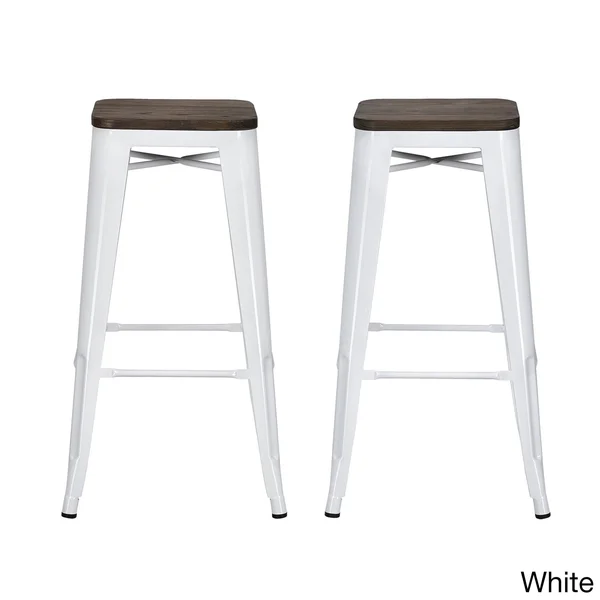 Dorel Home Products Fusion Metal Backless Bar Stools with Wood Seat - Gun Metal - 2 count