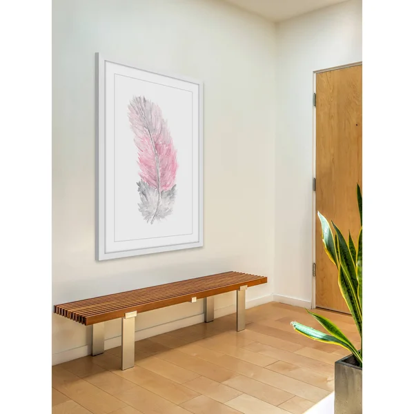 Pink Feather Framed Painting Print, Size: 18 inch x 12 inch