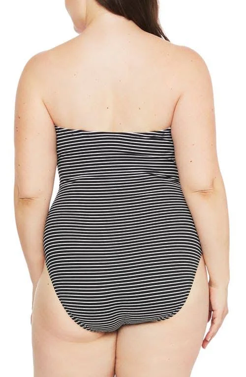 La Blanca Plus Size Pinstripe Bandeau One-Piece Swimsuit - Black/White, Women's, 20W