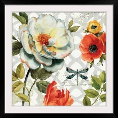 &Floral Story II on Gray& by Lisa Audit Painting Print Great Big Canvas Size: 28x22 H x 28x22 W x 1x22 D - Format: Black Framed