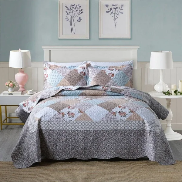 MarCielo 3 Piece Printed Quilt Set Lightweight Bedspread Set B75 Queen