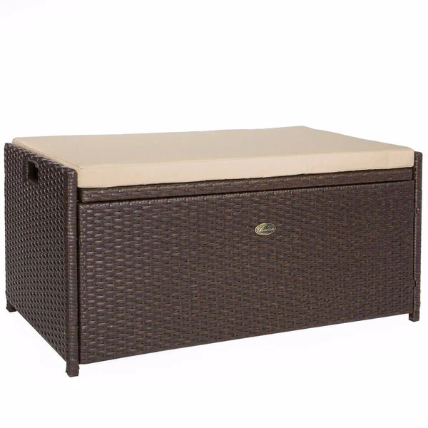 Barton Outdoor Storage Bench Rattan Style Deck Box with Cushion, 60-Gallon