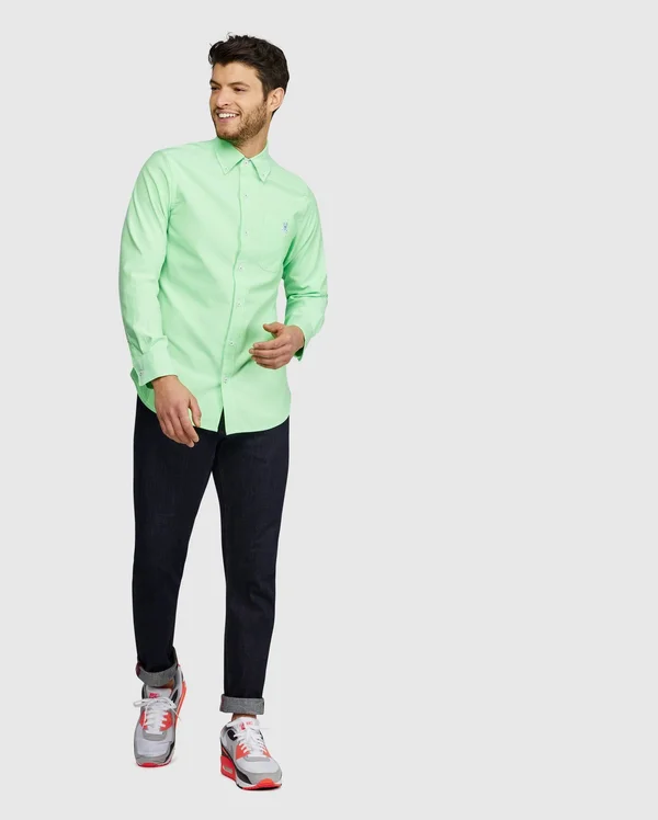 Psycho Bunny, Mens Tapton Long Sleeve Shirt, Electric Lime