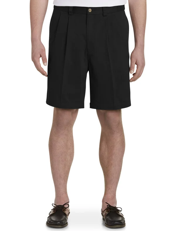 Men's Big & Tall Harbor Bay Waist-Relaxer Pleated Twill Shorts, Size: 52, Black