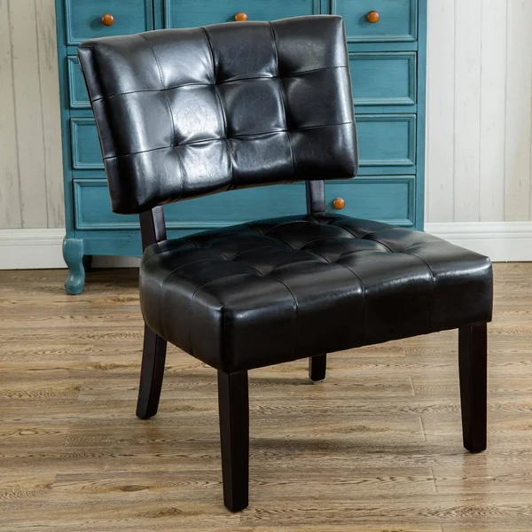 Roundhill Furniture Faux Leather Tufted Accent Chair - Oversized, Black